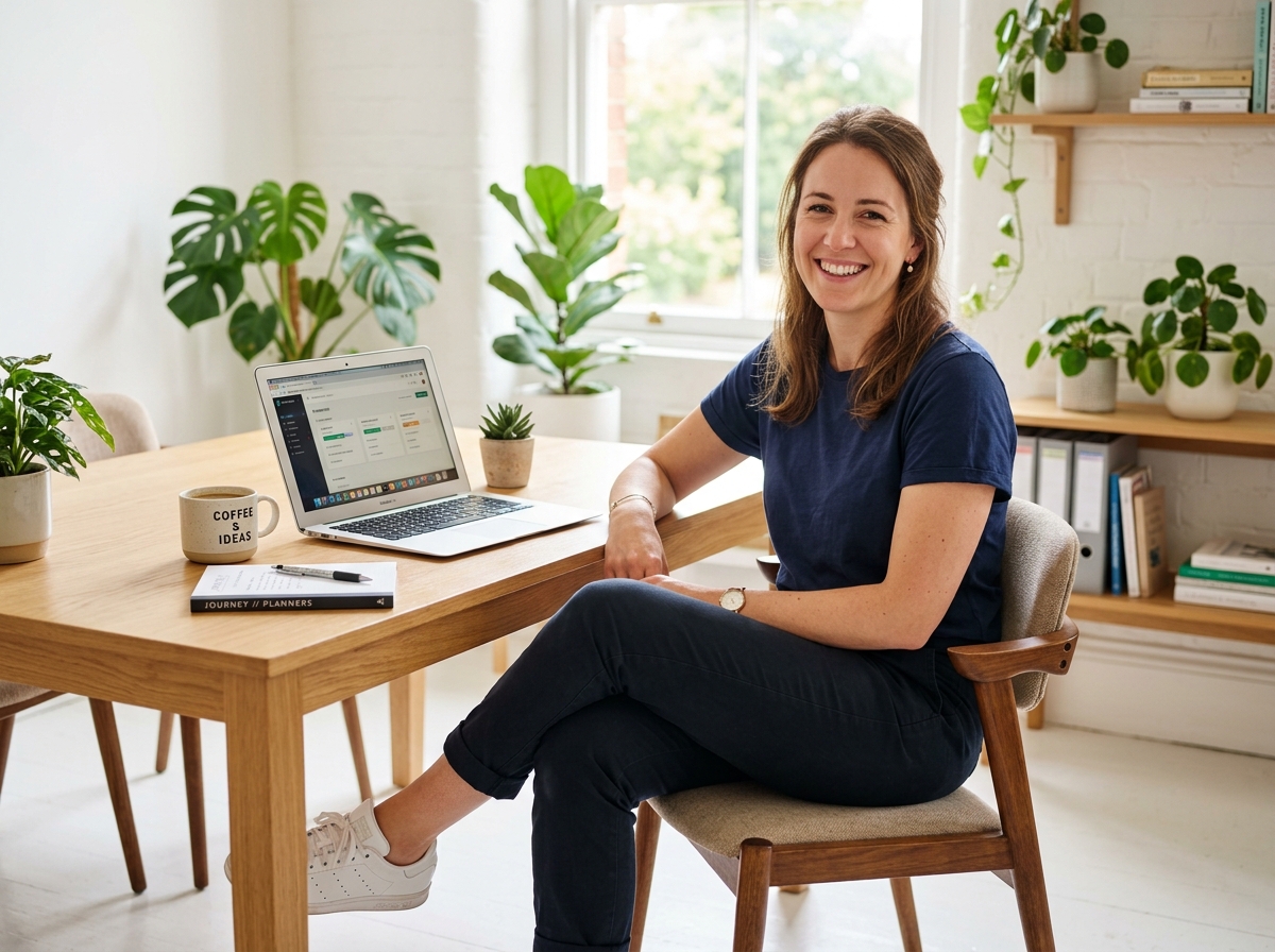 Small business owner enjoying calm, automated operations